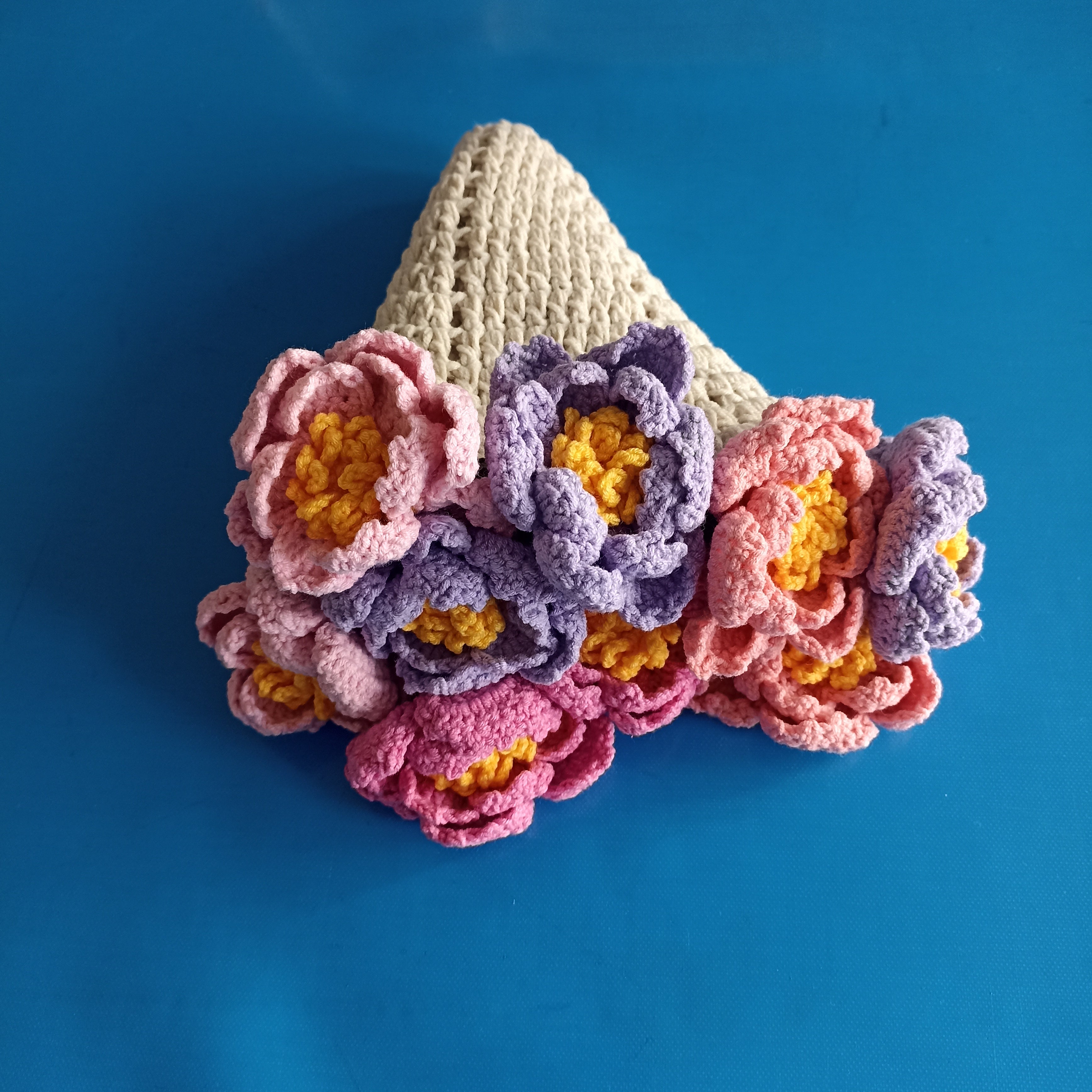 El Yapımı Pembe-Mor Karışık Renkli Şakayık Buket Battaniye - 40cm/80cm