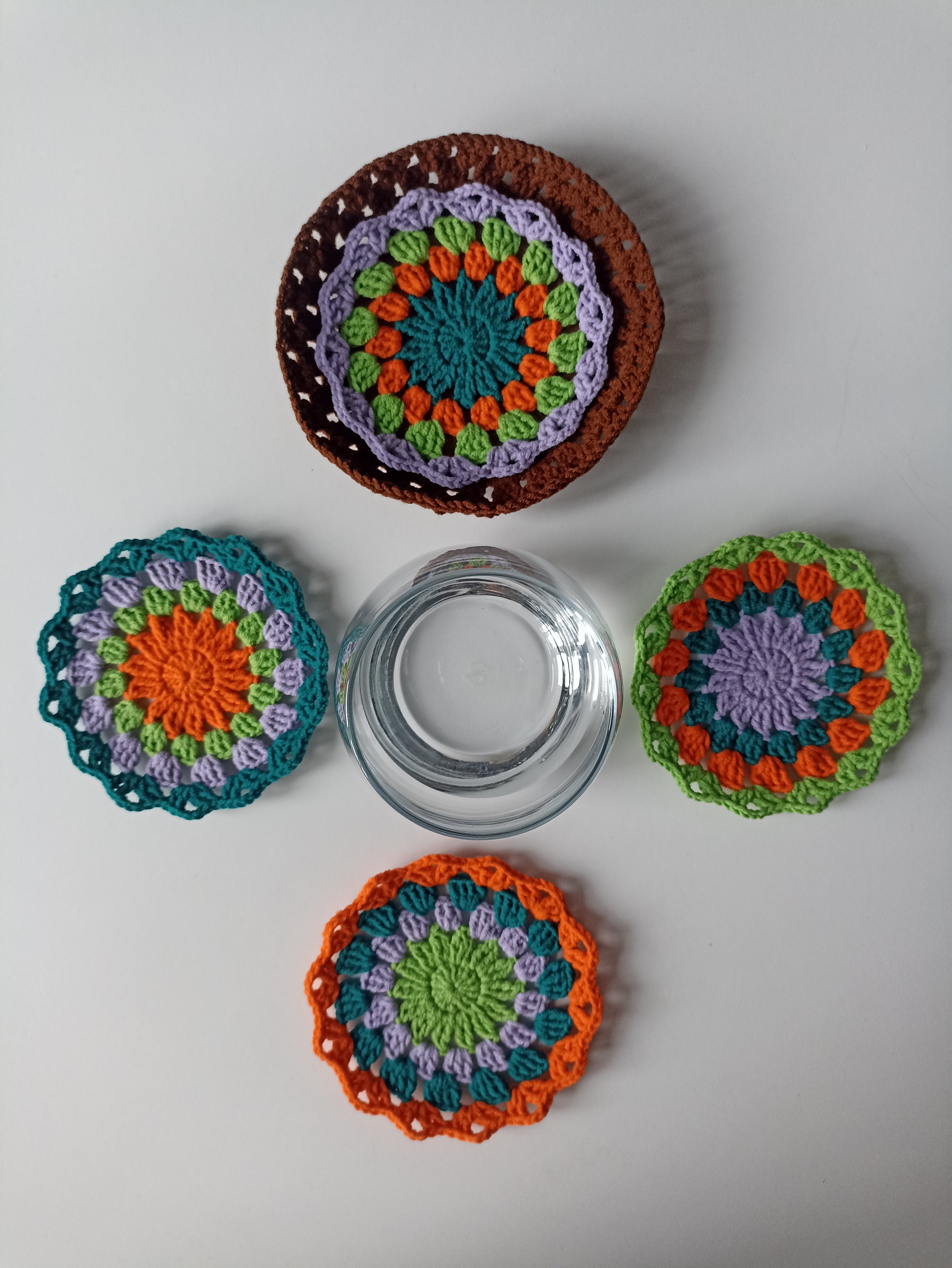 Crochet Mandala Coaster Set, Knitted Coaster