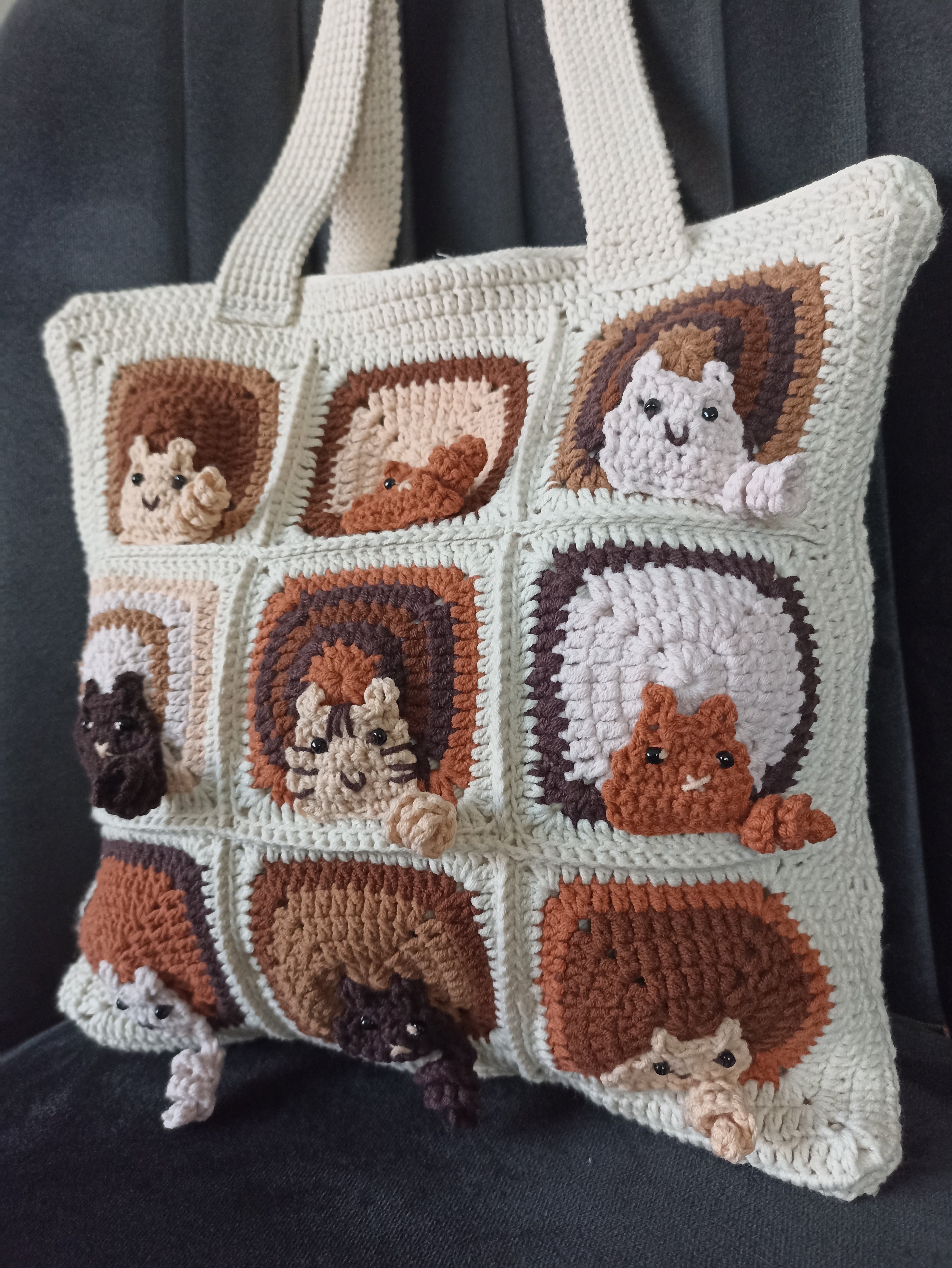 Kedi Motifli Örgü Çanta - Mini Cüzdan Hediyeli