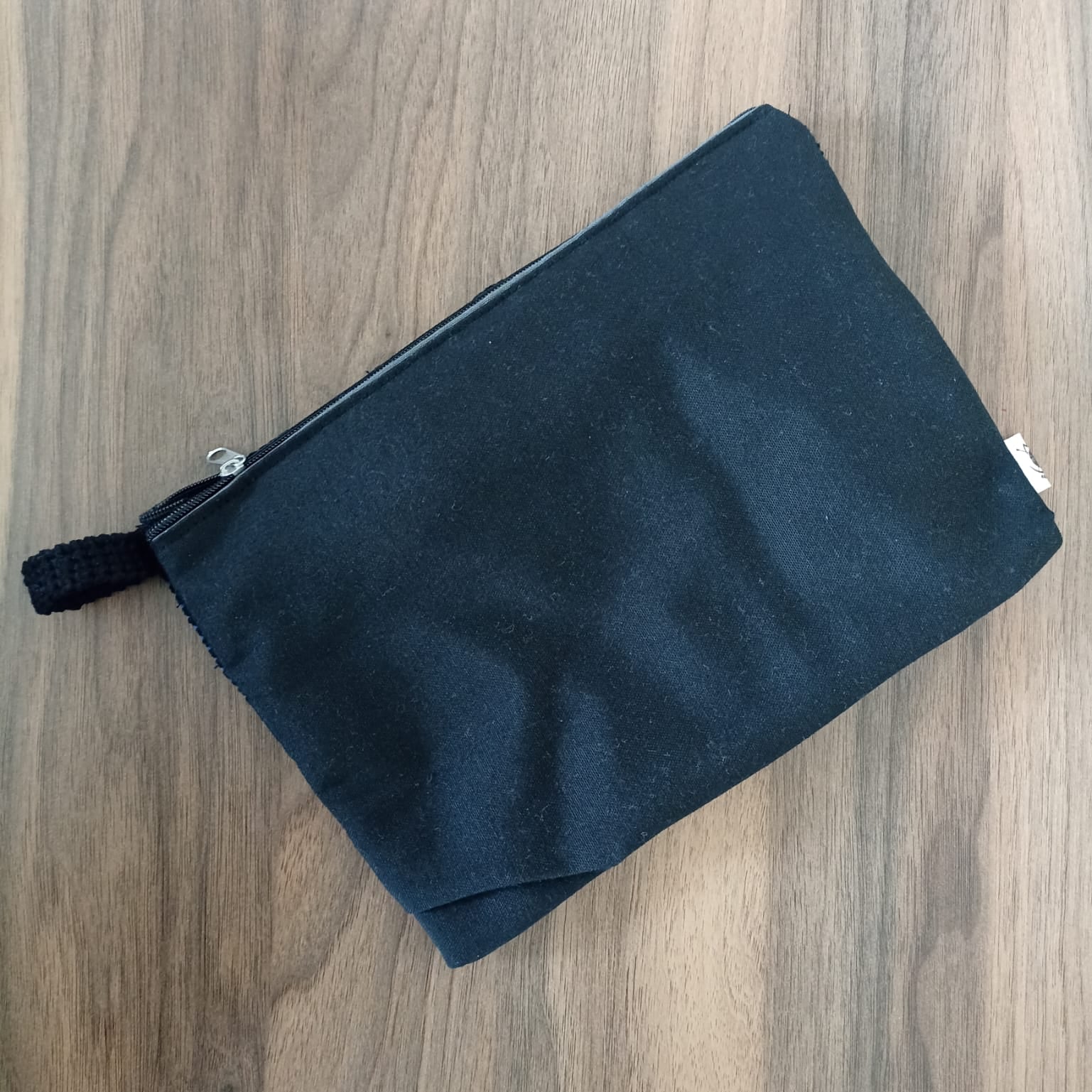 Kedili Örgü Makyaj Çantası/Kalemlik/Tablet Çantası - Siyah - Kedi Motifli Makyaj Çantası