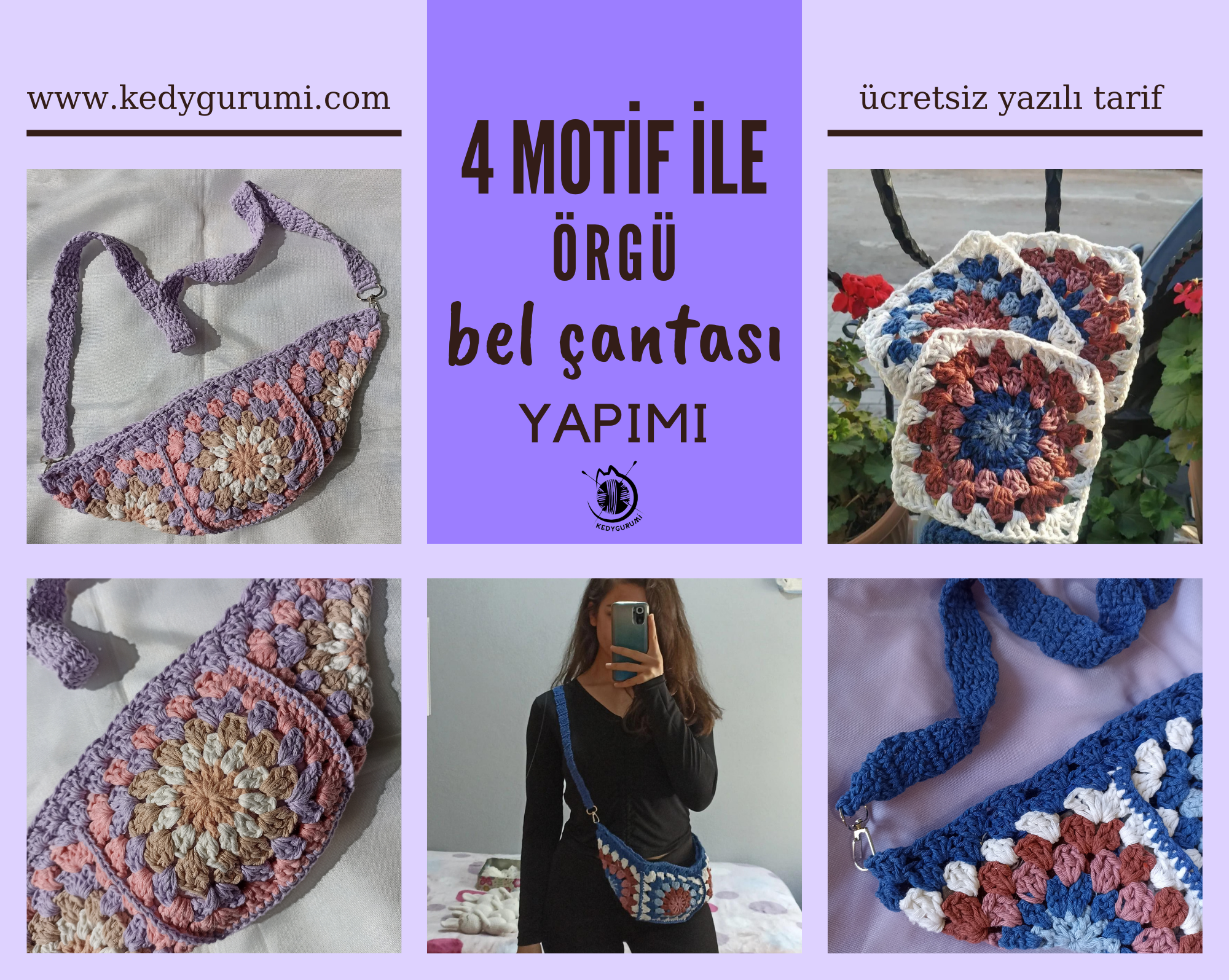 Sadece Dört Motif ile Örgü Bel Çantası Tarifi – Kolay Motifli Çanta Nasıl Yapılır? - Ücretsiz Örgü Tarifi
