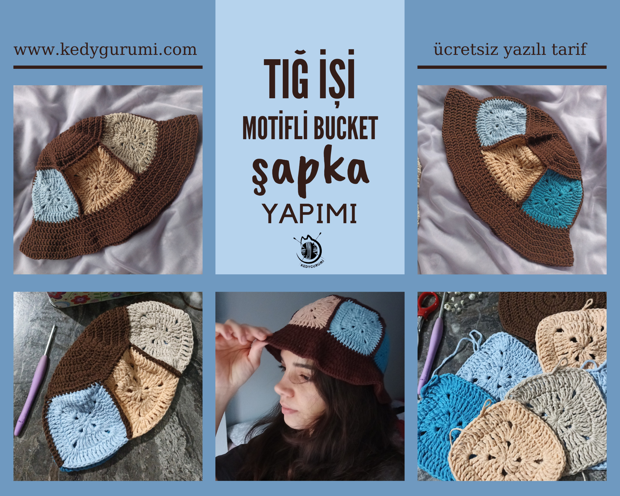 Tığ İşi Motifli Bucket Şapka Tarifi – Örgü Bucket Şapka Nasıl Yapılır? – Ücretsiz Örgü Tarifi