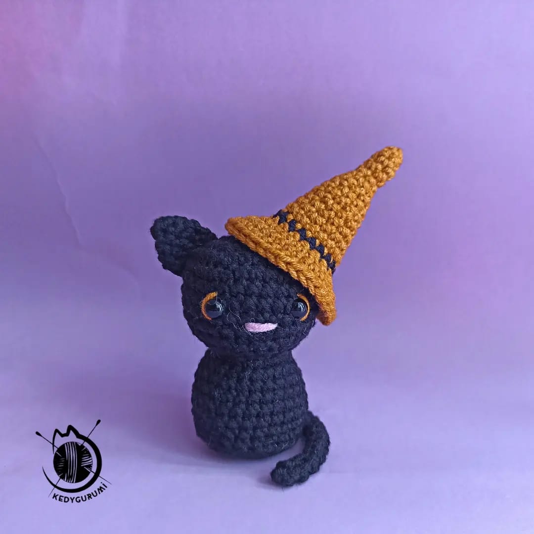 Cadı Şapkalı Kedi Amigurumi Anahtarlık, Kedi Çanta Charm, Kedili Anahtarlık