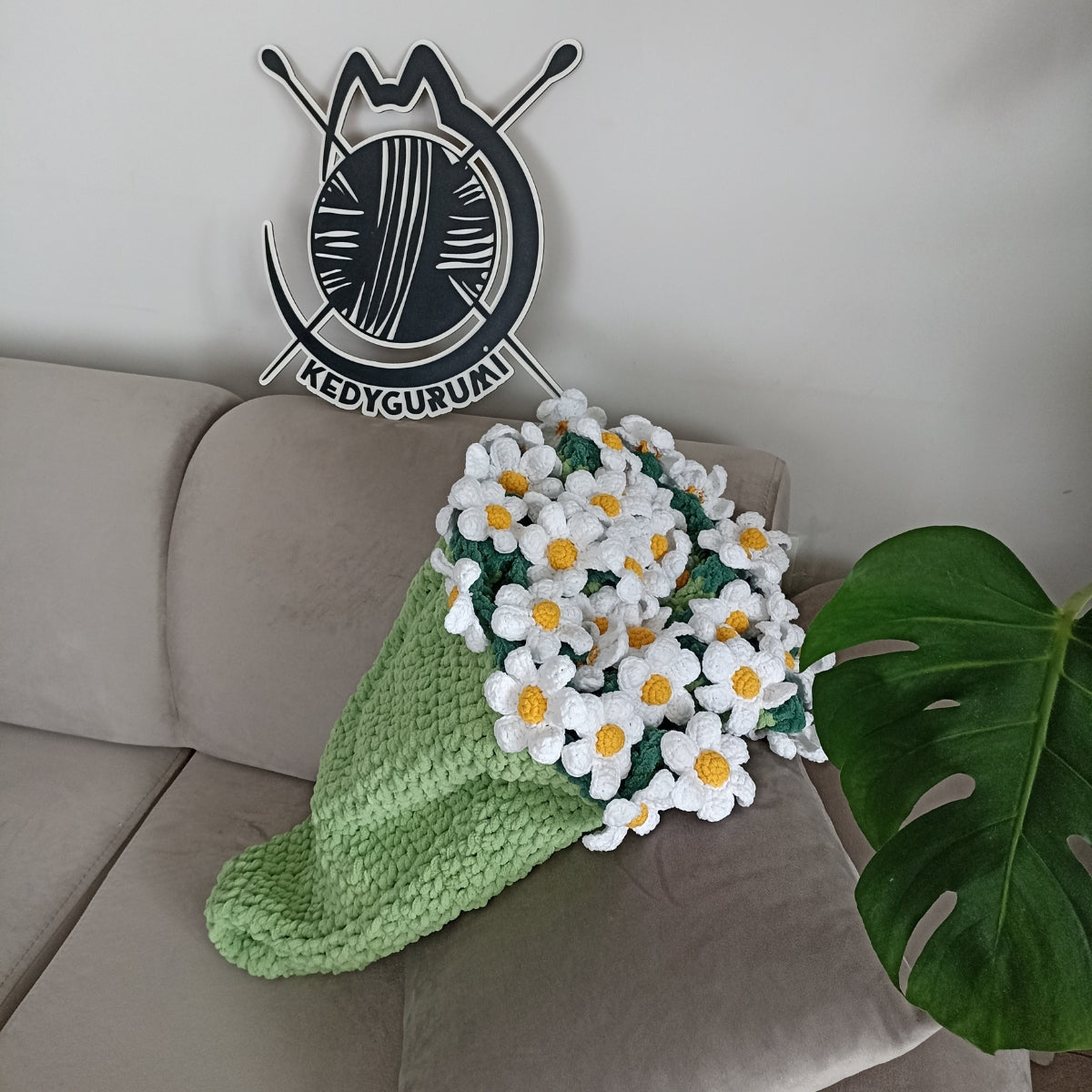 El Yapımı Papatya Kadife Buket Battaniye (80 cm - 100 cm - 120 cm)