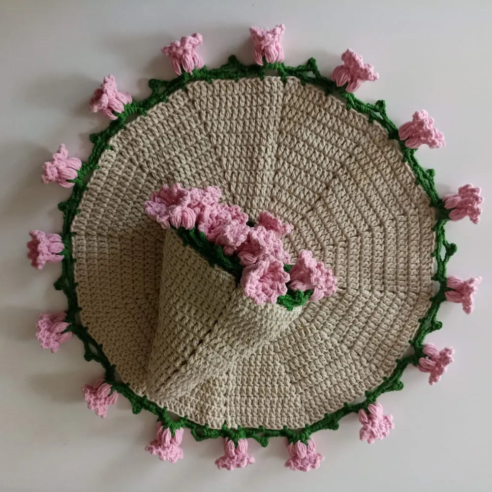 El Yapımı Pembe Lale Buket Battaniye