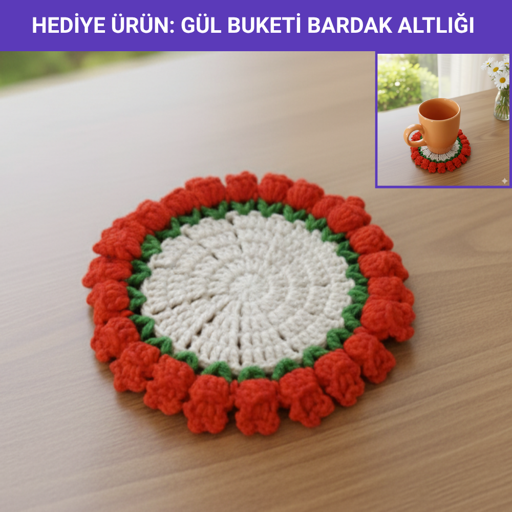 El Yapımı Pembe Lale Buket Battaniye