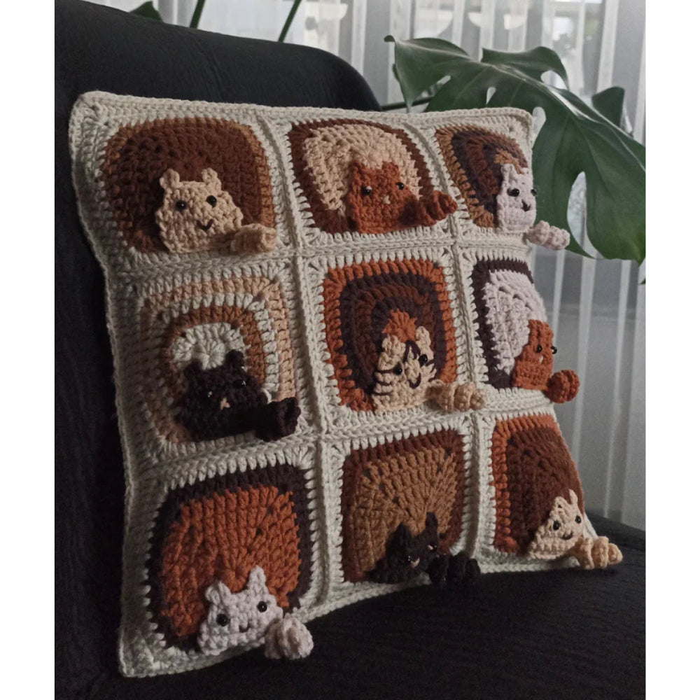 Coffee Cat Motif Crochet Cushion Cover, Cat Pillow Case