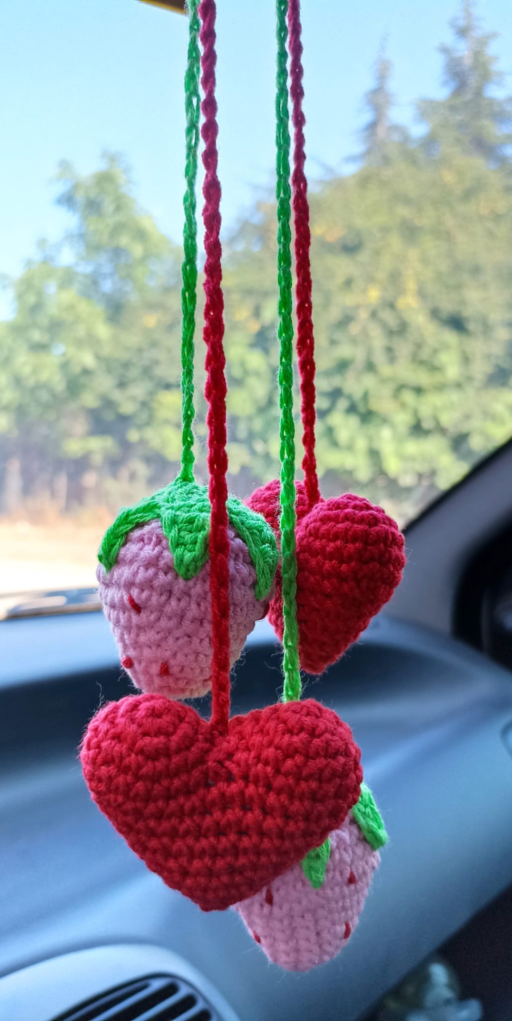 Heart Amigurumi Rearview Mirror Ornament - Knitted Car Ornament