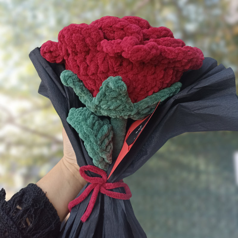 El Yapımı Dev Kadife Gül (50 cm) - Bordo - Lüks Pofuduk Dekoratif Çiçek