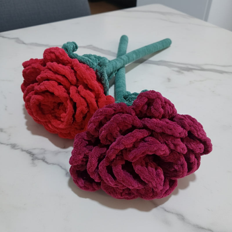 El Yapımı Dev Kadife Gül (50 cm) - Bordo - Lüks Pofuduk Dekoratif Çiçek