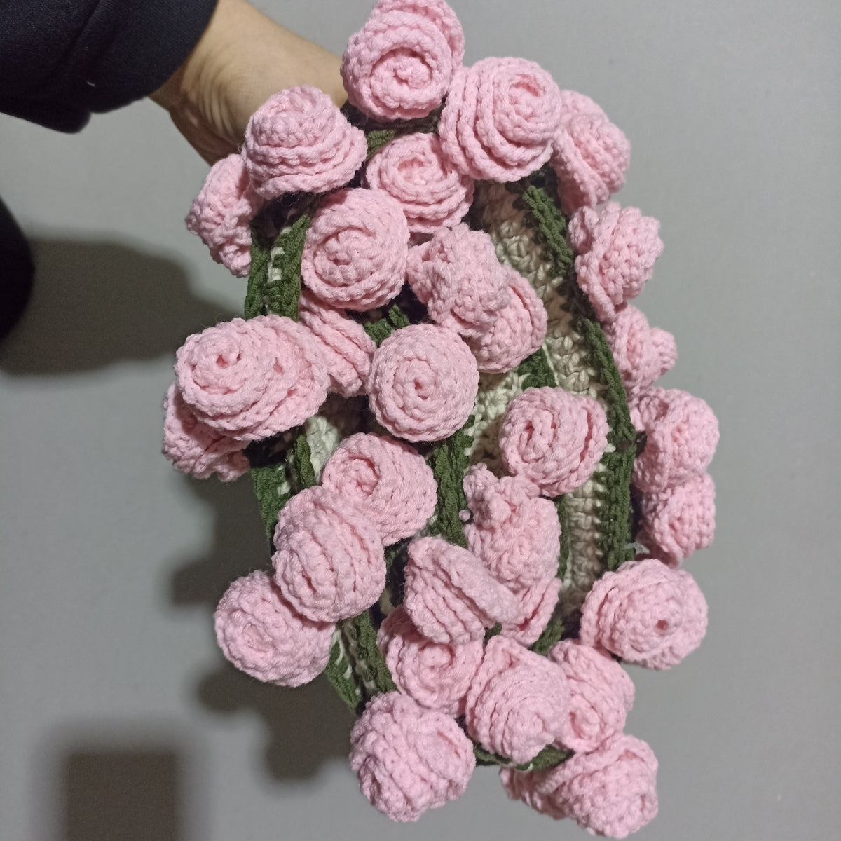 Handmade Crochet Pink Rose Bouquet Blanket