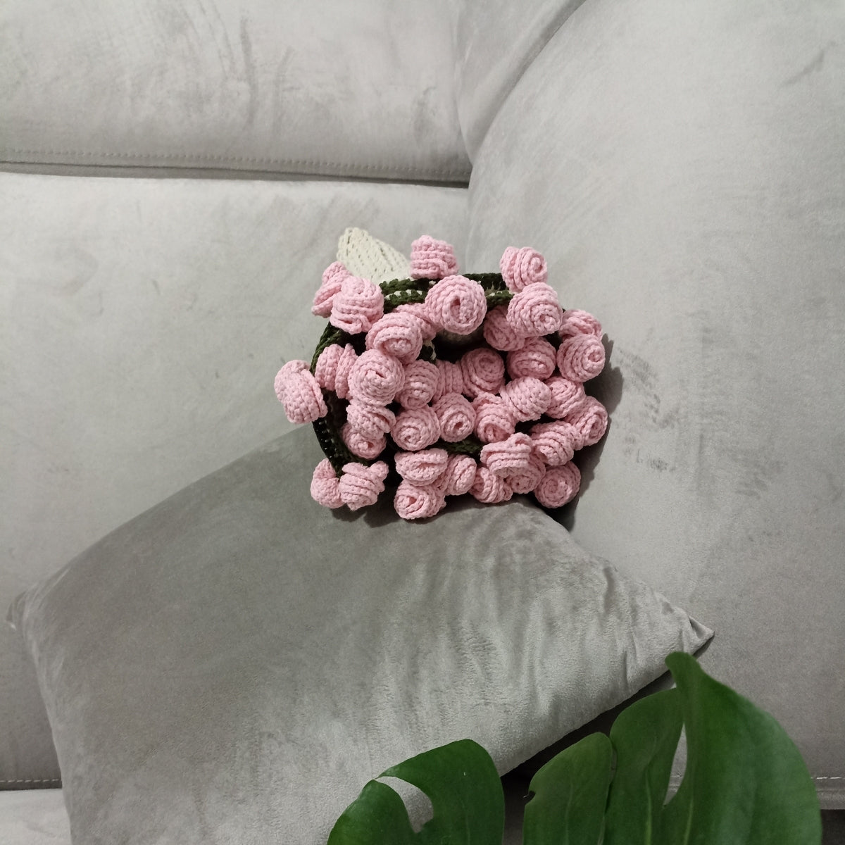 Handmade Crochet Pink Rose Bouquet Blanket