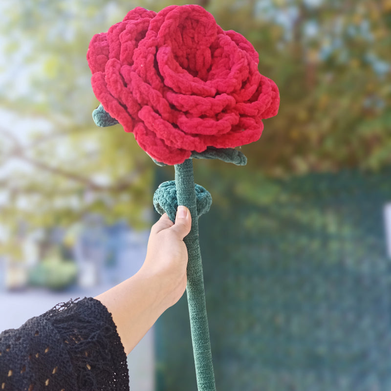 El Yapımı Dev Kadife Gül (50 cm) - Kırmızı - Lüks Pofuduk Dekoratif Çiçek