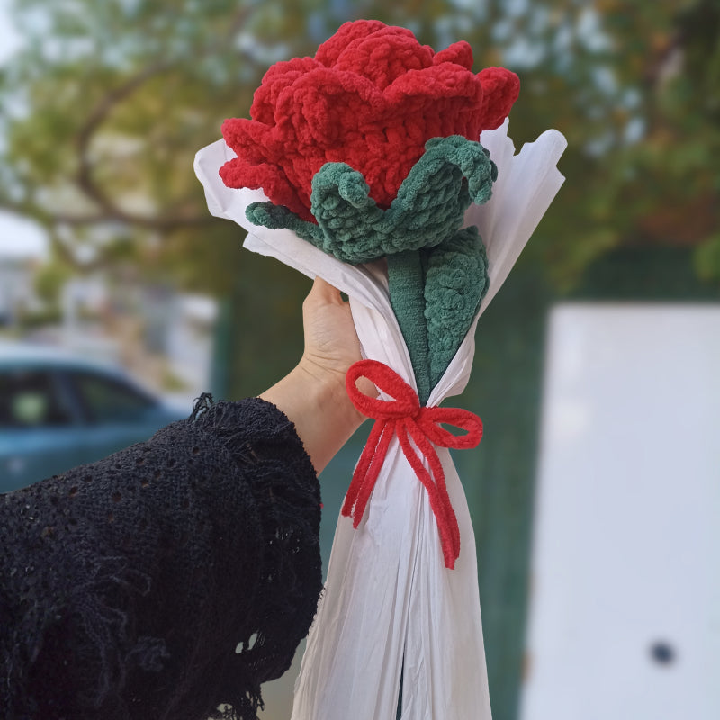 El Yapımı Dev Kadife Gül (50 cm) - Kırmızı - Lüks Pofuduk Dekoratif Çiçek