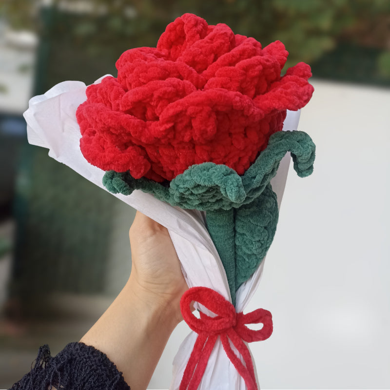 El Yapımı Dev Kadife Gül (50 cm) - Kırmızı - Lüks Pofuduk Dekoratif Çiçek