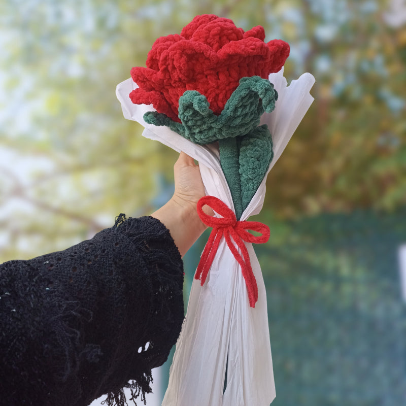 El Yapımı Dev Kadife Gül (50 cm) - Kırmızı - Lüks Pofuduk Dekoratif Çiçek