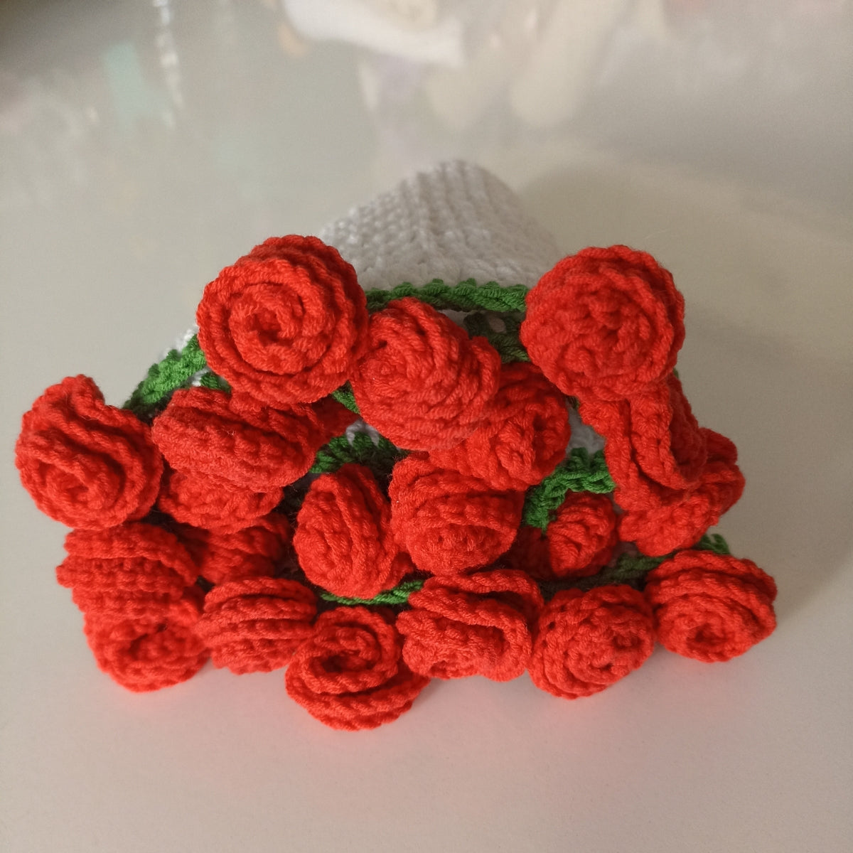 Handmade Crochet Red Rose Bouquet Blanket