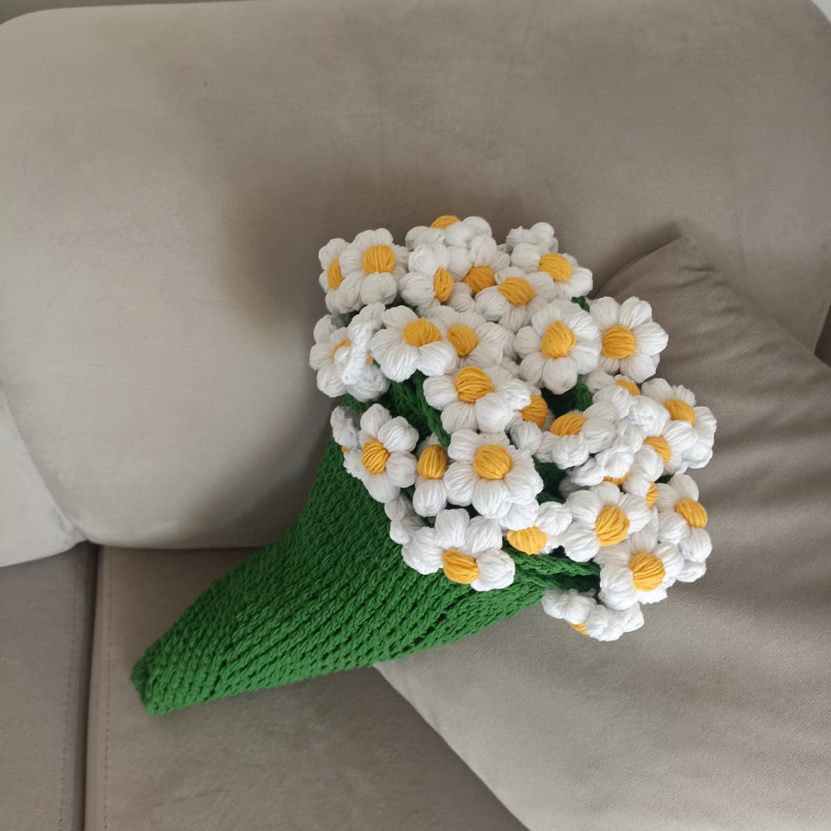 El Yapımı Puf Papatya Buket Battaniye