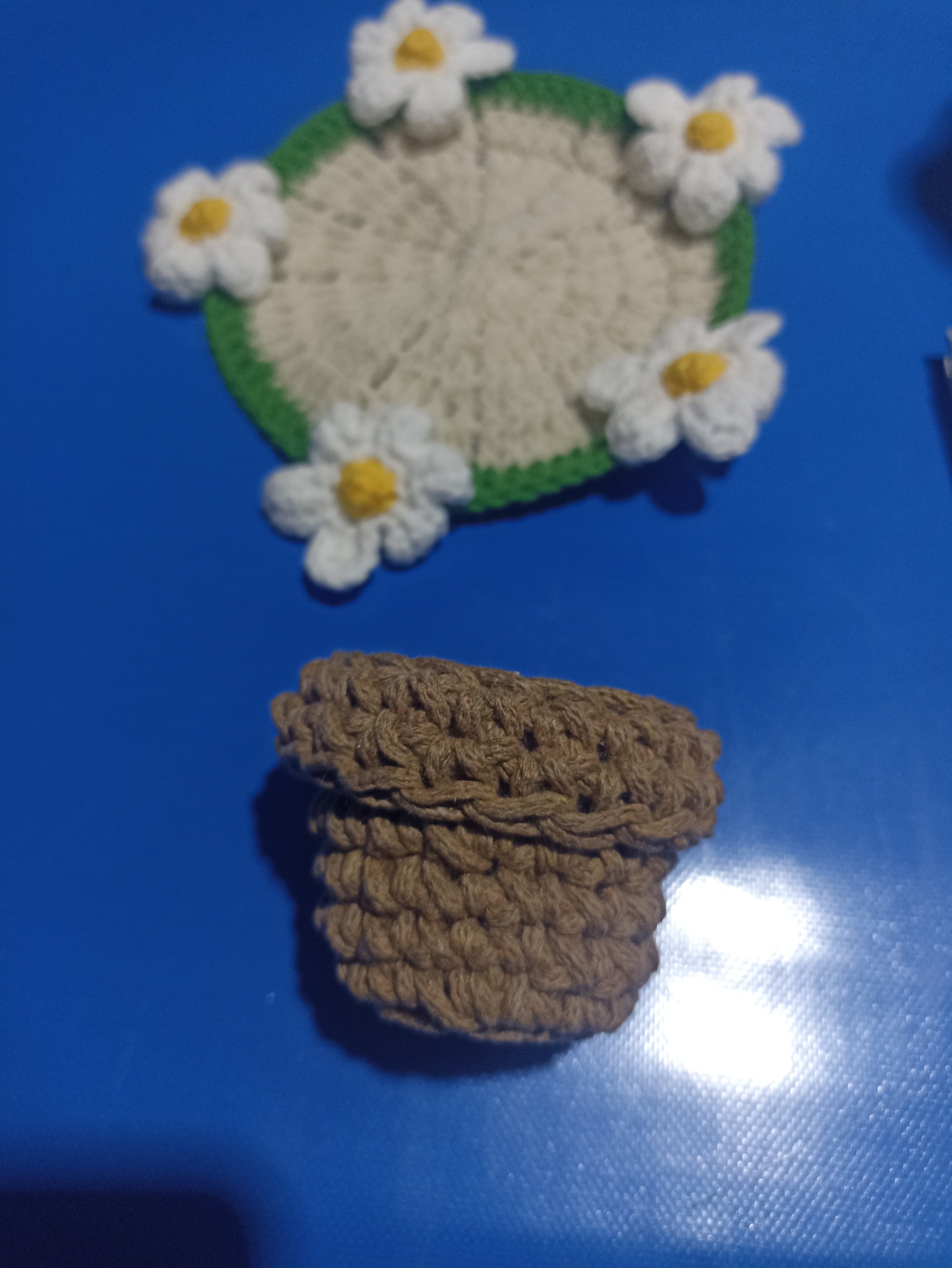 Çiçek Buketi Örgü Bardak Altlığı Seti - El Örgüsü Buketler - Gül Buketi, Papatya Buketi, Lale Buketi