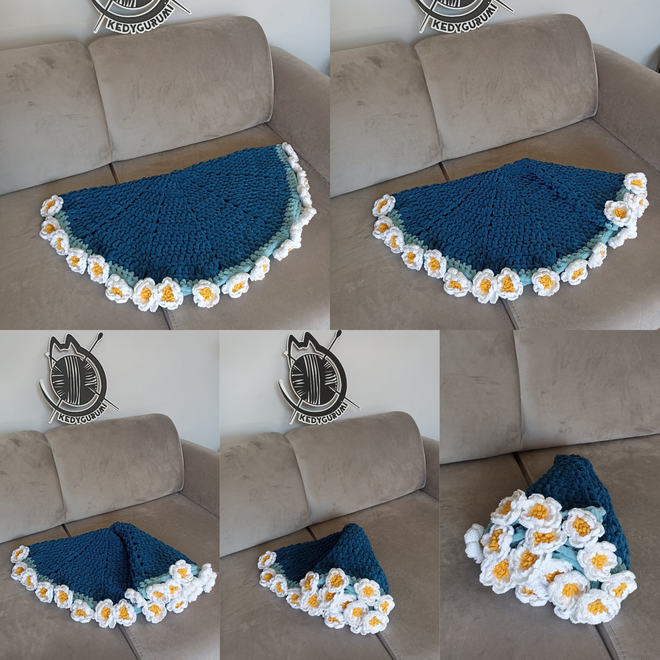 Handmade Crochet Daisy Bouquet Blanket (80 cm - 100 cm - 120 cm)