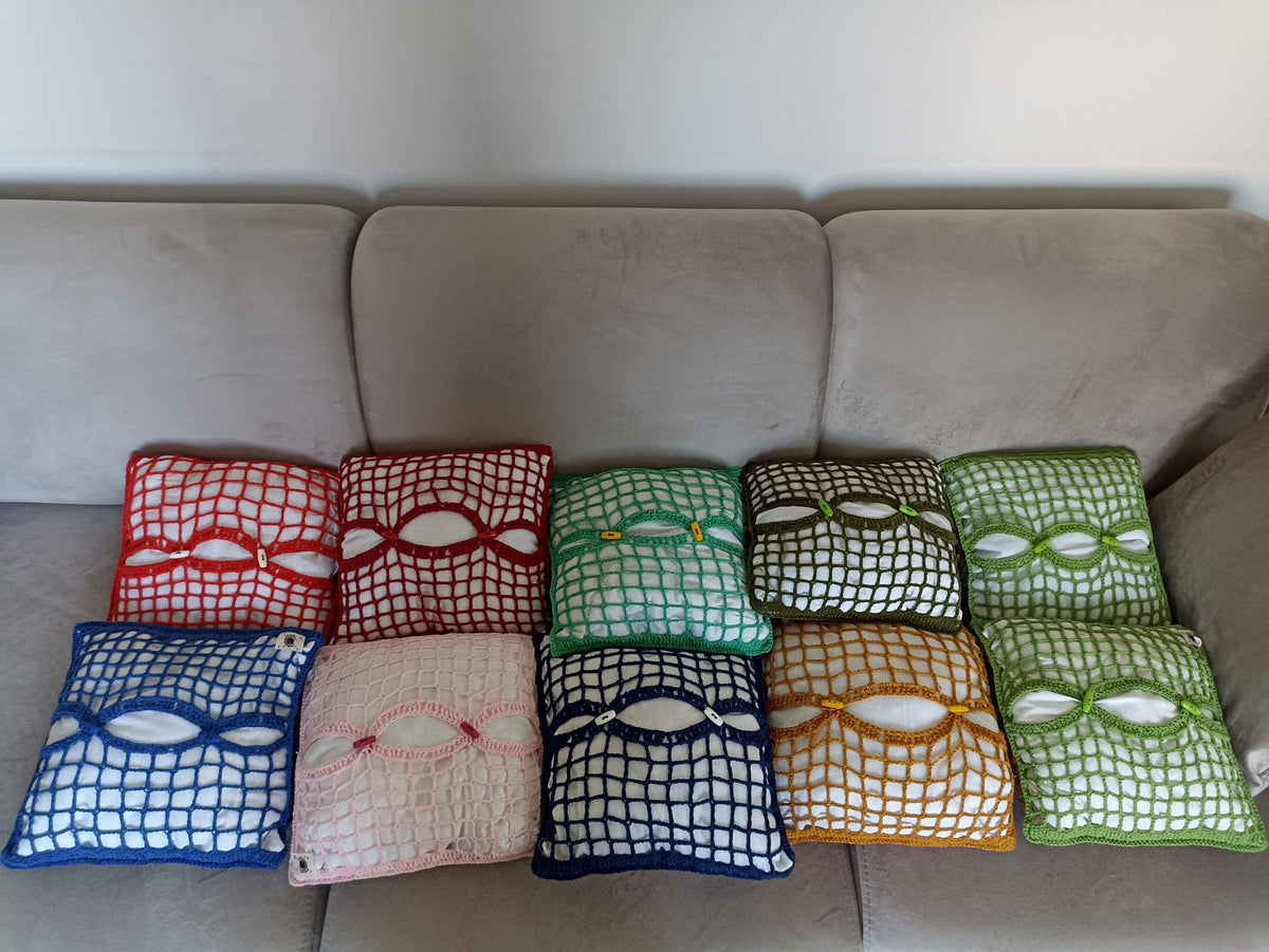 Granny Square Örgü Kırlent Kılıfı - 10 Farklı Model Seçeneği - Tığ İşi Motifli Kırlent Kılıfı - Karışık Renkli El Örgüsü Kırlent Kılıfı