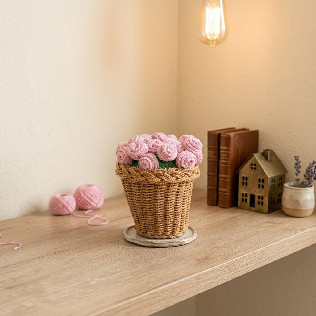 Handmade Crochet Pink Rose Bouquet Blanket