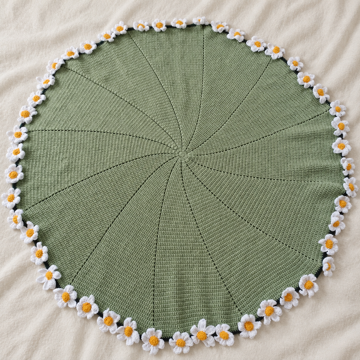 Papatya Buketi Yuvarlak Yatak Örtüsü - Örgü Papatya Buket Battaniye - Tasarım Ürün (150 cm)