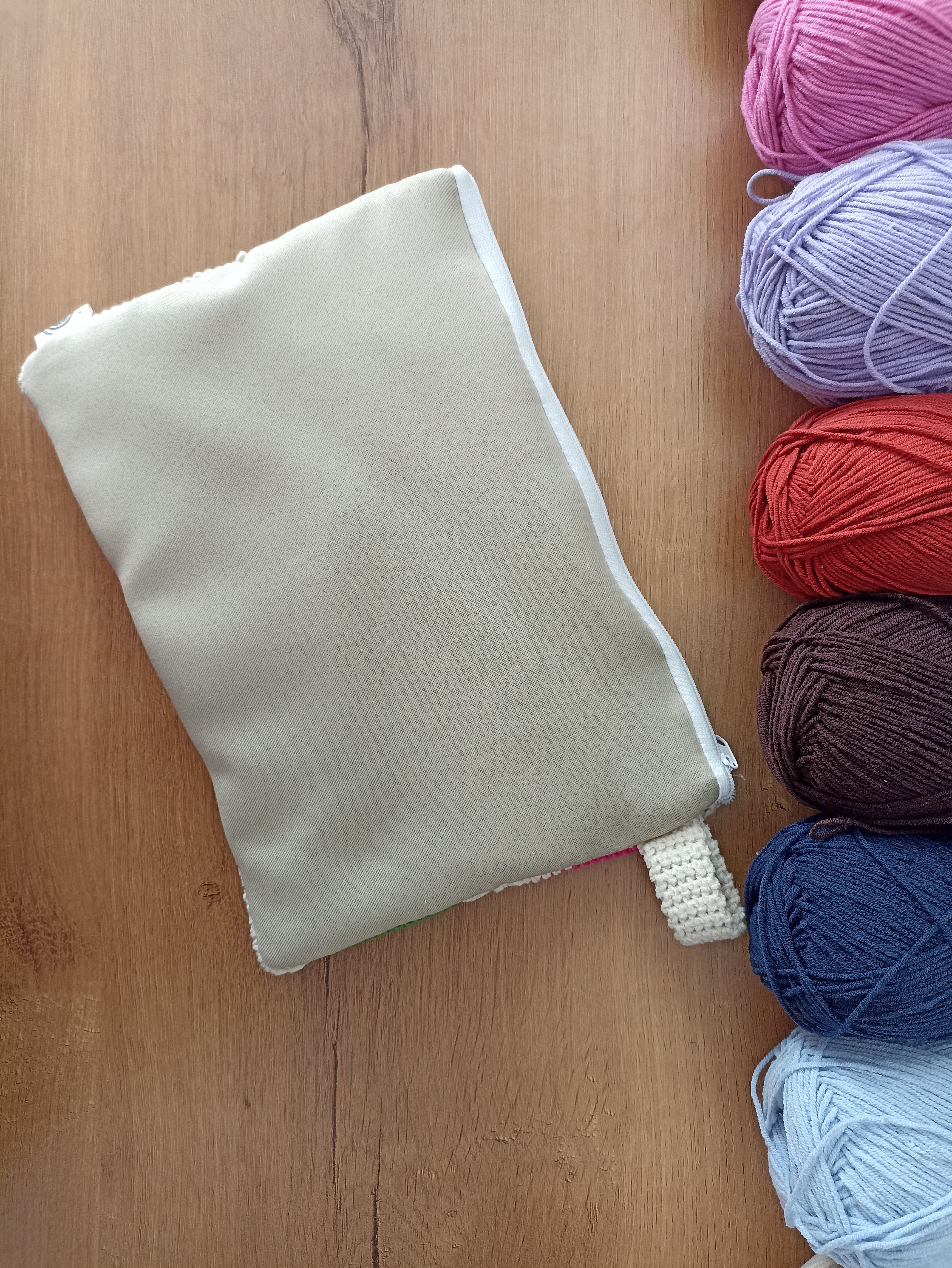 Kedili Örgü Makyaj Çantası/Kalemlik/Tablet Çantası - Kedi Motifli Makyaj Çantası