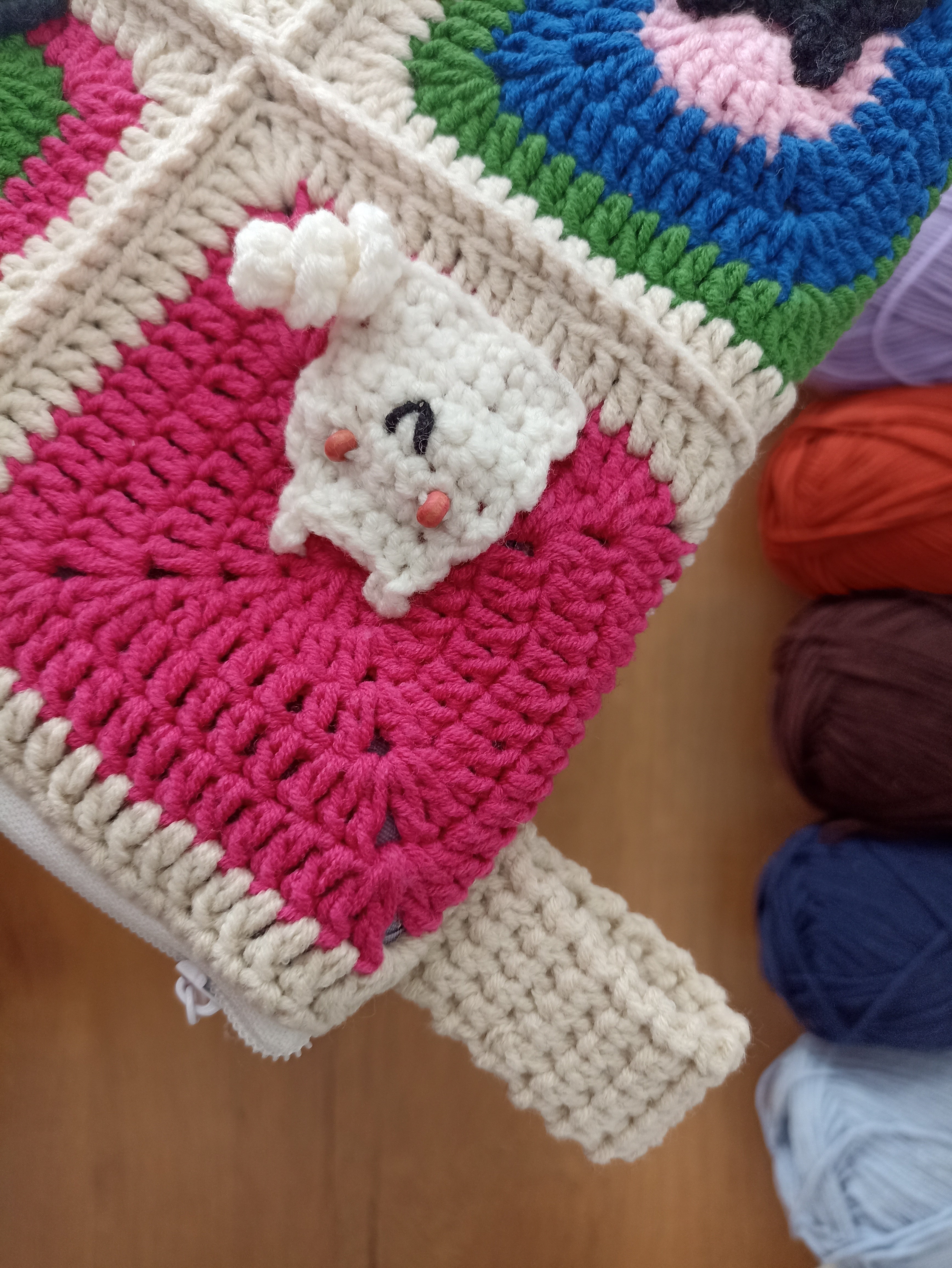 Kedili Örgü Makyaj Çantası/Kalemlik/Tablet Çantası - Kedi Motifli Makyaj Çantası