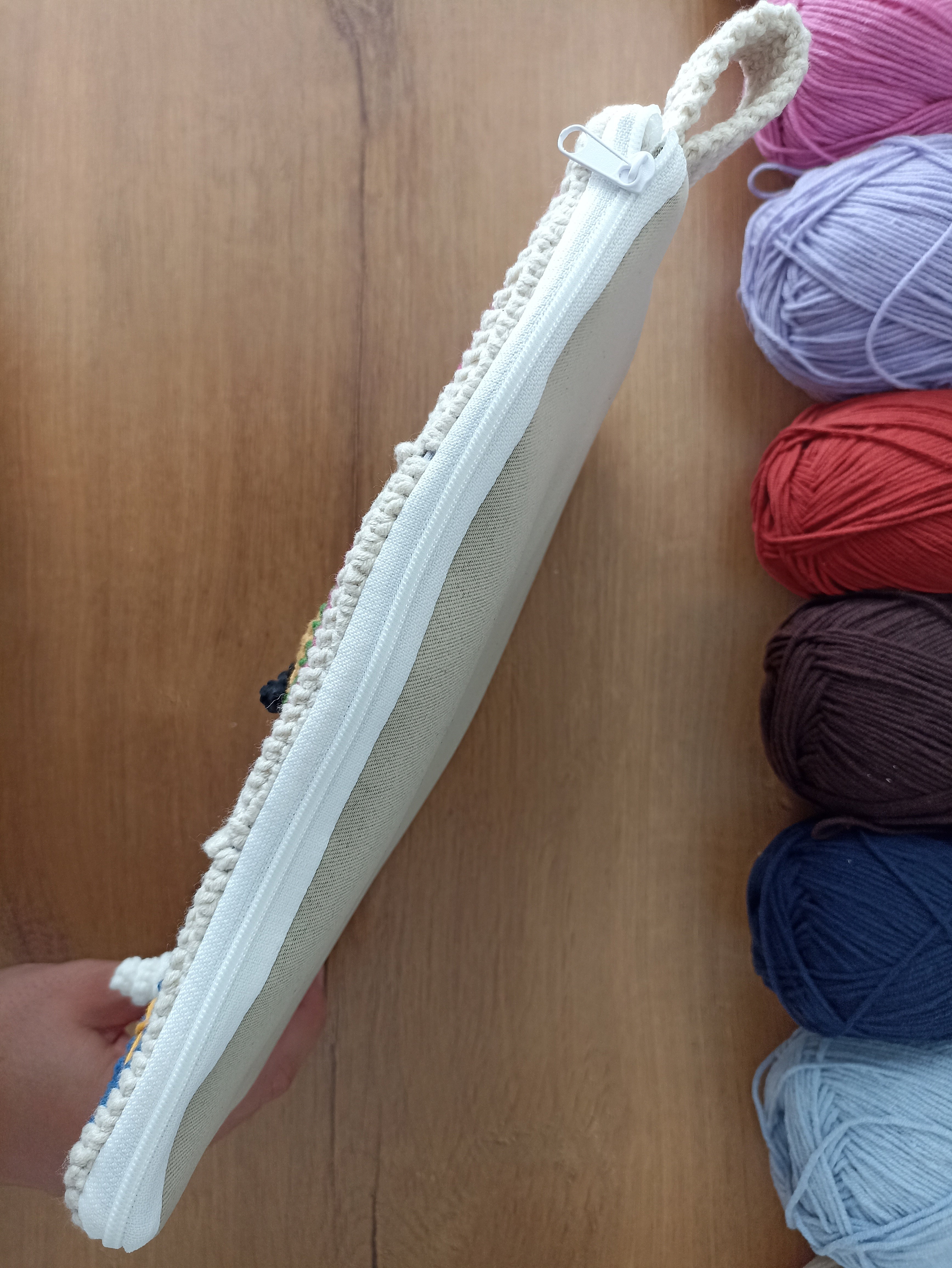 Kedili Örgü Makyaj Çantası/Kalemlik/Tablet Çantası - Kedi Motifli Makyaj Çantası