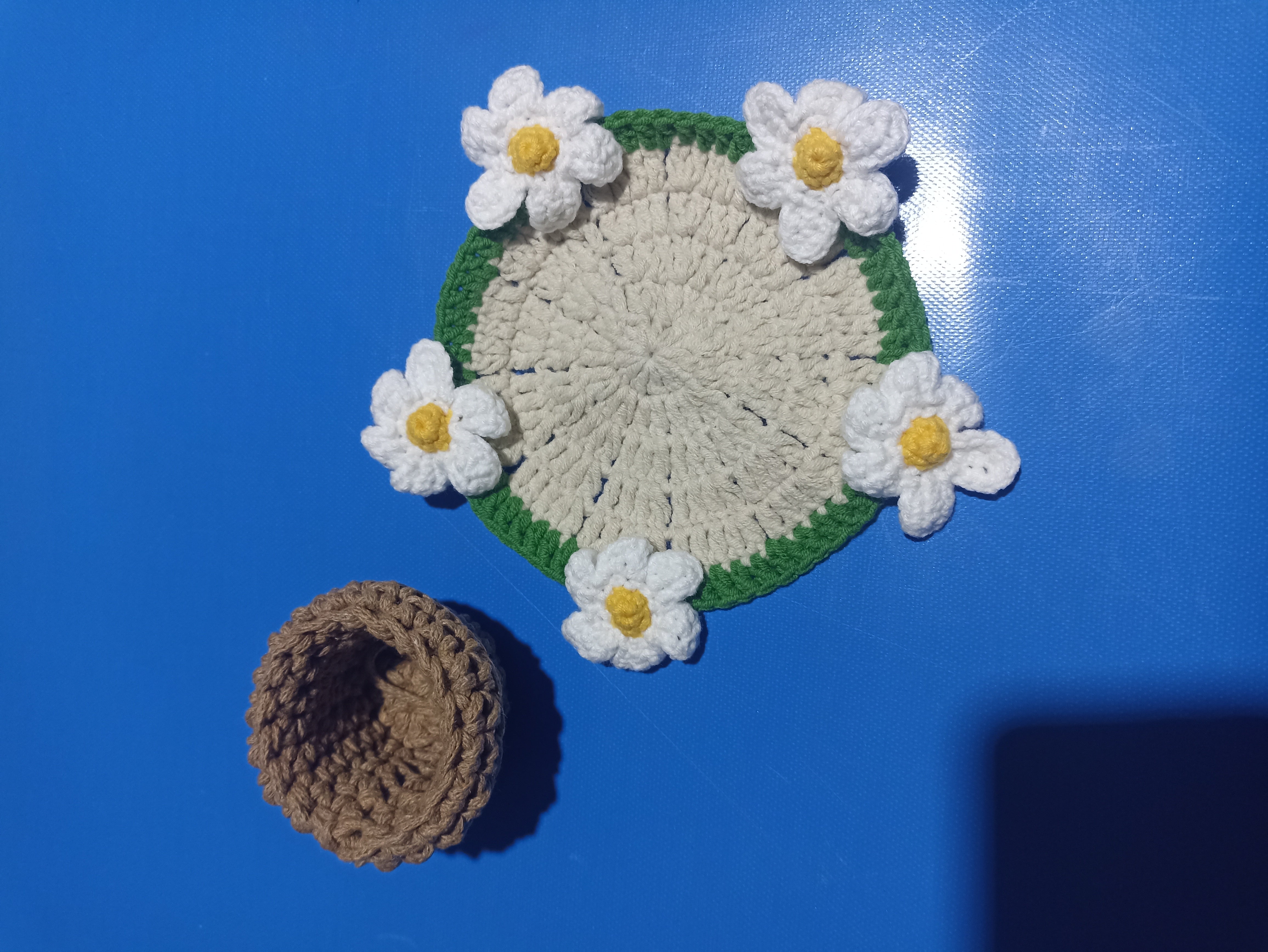 Çiçek Buketi Örgü Bardak Altlığı Seti - El Örgüsü Buketler - Gül Buketi, Papatya Buketi, Lale Buketi