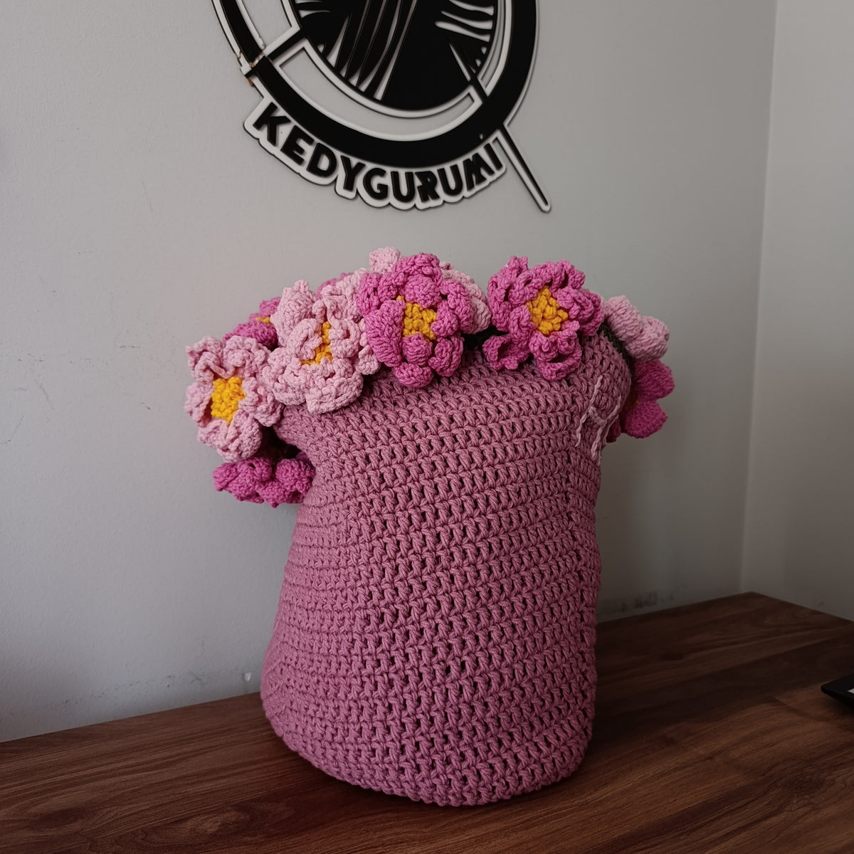 El Yapımı Gül Kurusu Pembe Tonlu Şakayık Buket Battaniye - 40 cm/80 cm/100 cm/120 cm