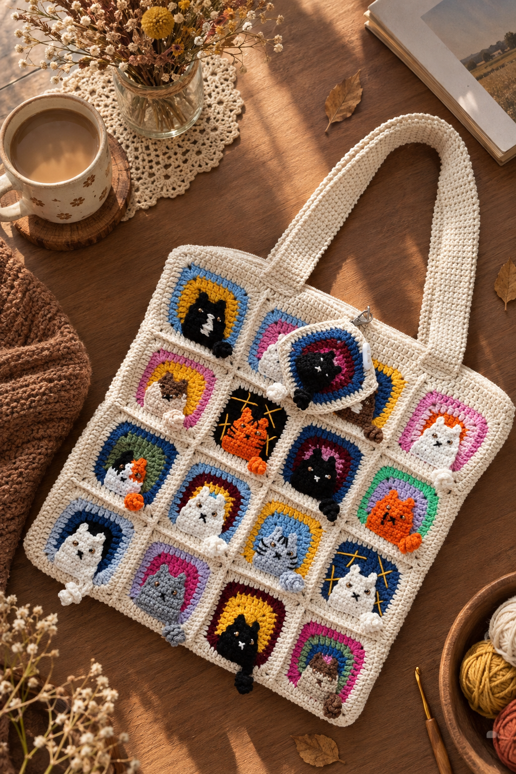 Cat Motif Crochet Bag - Mini Wallet Gift