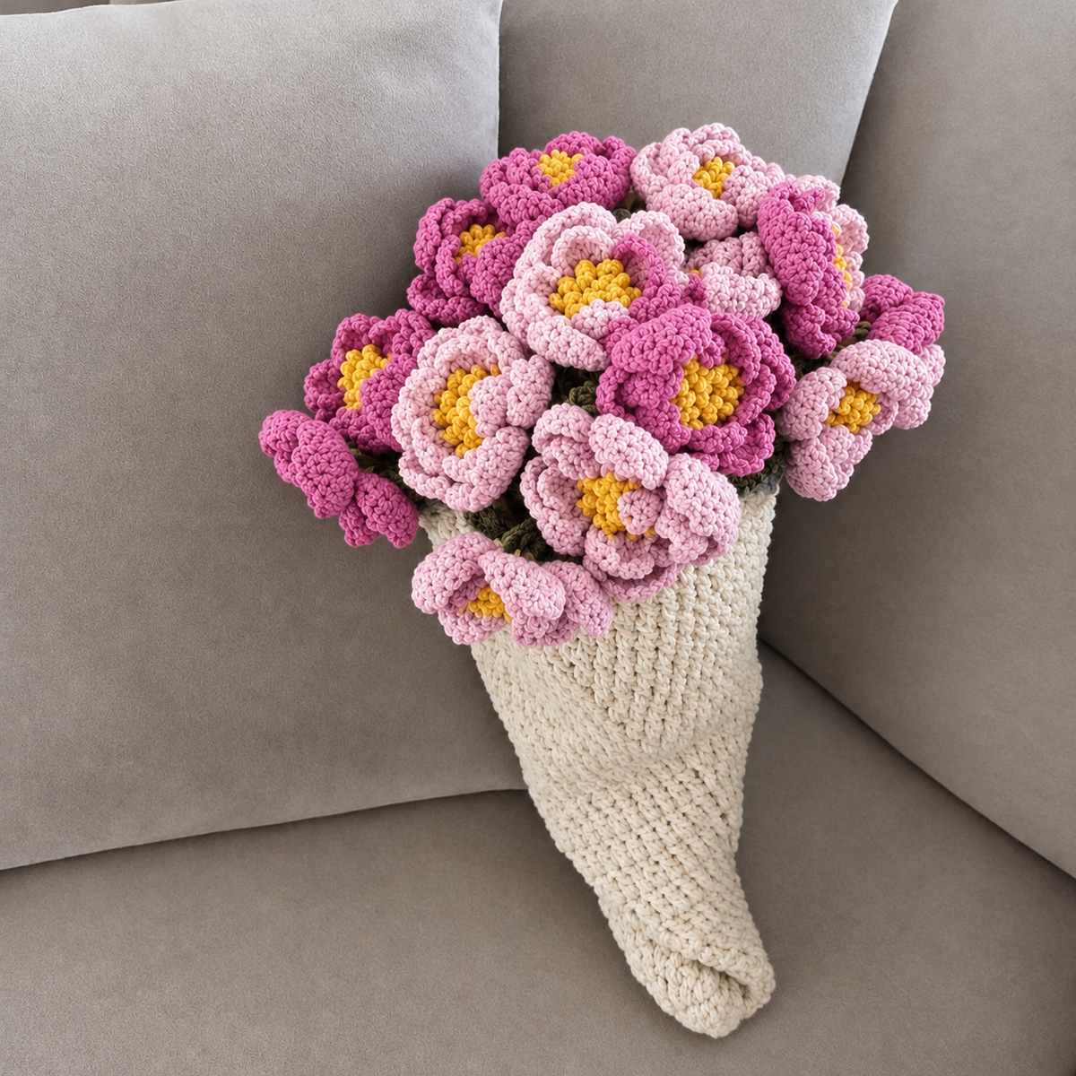 Handmade Crochet Red Rose Bouquet Blanket
