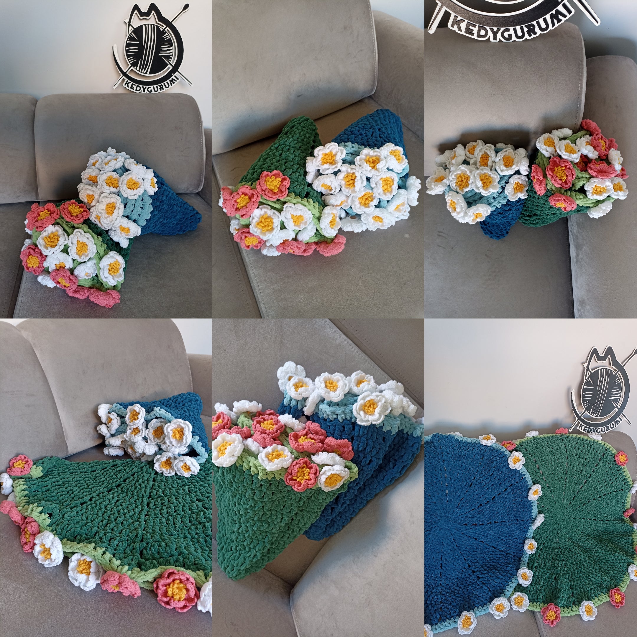 Handmade Crochet Daisy Bouquet Blanket (80 cm - 100 cm - 120 cm)