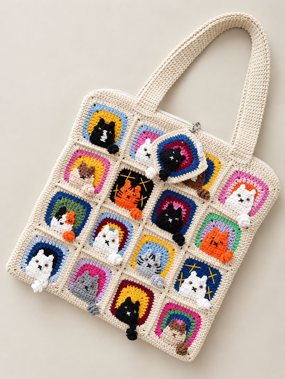 Cat Motif Crochet Bag - Mini Wallet Gift